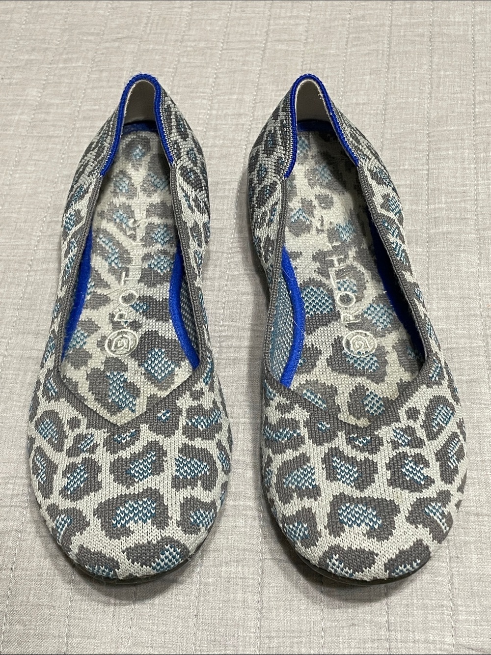 Rothy's Women's 7.5 The Flat Grey Spotted Leopard Retired Print Slip On Flats